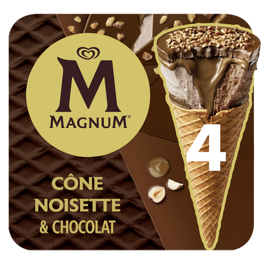 Glace cône noisette & chocolat MAGNUM x4 260g