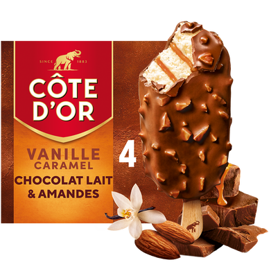 Bâtonnets glacés  Vanille sauce Caramel COTE D'OR - x4 276 g