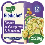 BLEDINA BLEDICHEF - Fondue de courgettes et petits macaronis, dès 12 mois - 2x230g - Repas bébé