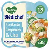 BLEDINA BLEDICHEF - Plat bébé du midi Fondue de légumes et lieu, dès 18 mois - 250g - Repas bébé