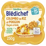 BLEDINA BLEDICHEF - Plat bébé du midi Colombo de riz et poisson façoncréole, dès 15 mois - 250g - Repas bébé
