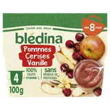 BLEDINA - Dessert bébé Pommes cerises vanille, dès 8 mois - 4x100g