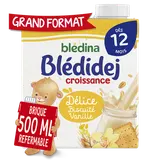 BLEDINA BLEDIDEJ - Lait et céréales bébé biscuité vanille, dès 12 mois- 50cl