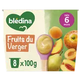 BLEDINA - Dessert bébé Fruits du verger, de 6 à 12 mois - 8x100g
