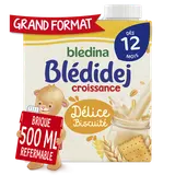 BLEDINA BLEDIDEJ - Lait et Céréales bébé Délice Biscuité Croissancedès 12 mois - La brique de 500ml