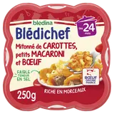 BLEDINA BLEDICHEF - Plat bébé du midi Mitonné de carottes, petits macaroni et boeuf, dès 24 mois - 250g - Repas bébé