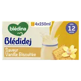 BLEDINA BLEDIDEJ - Lait et Céréales bébé Croissance Vanille dès 12mois- Brique 4x250ml