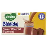 BLEDINA BLEDIDEJ - Lait et Céréales bébé Croissance Chocolat Gourmanddès 12 mois - Brique 4x250ml
