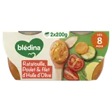 BLEDINA BLEDICHEF - Plat bébé du midi Ratatouille, poulet & filet d'huile d'olive, dès 8 mois - 2x200g