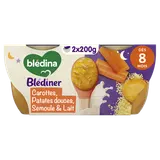 Plat bébé du soir carottes patates douces semoule et lait, dès 8 moisBlédina BLEDINER 2x200g