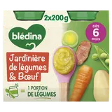 BLEDINA BLEDICHEF - Plat bébé du midi Boeuf aux légumes, de 6 à 12 mois - 2x200g - Petits pots bébé