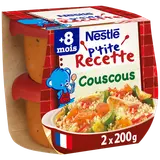 NESTLE P'TITE RECETTE - Plat bébé du midi Couscous, dès 8 mois - 2x200g - Repas bébé
