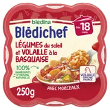 BLEDINA BLEDICHEF - Plat bébé du midi Légumes du soleil et volaille àla basquaise, dès 18 mois - 250g - Repas bébé
