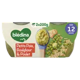 BLEDINA BLEDICHEF - Plat bébé du midi Petits pois, boulghour & pouletnoisette de beurre, dès 12 mois - 2x200g