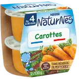 NESTLE NATURNES - Plat bébé du midi Carottes, dès 4 mois - 2x130g - Petits pots bébé