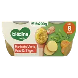 BLEDINA BLEDICHEF - Plat bébé du midi Haricots verts carottes veau, dès 8 mois - 2x200g - Repas bébé