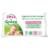 Lingettes hypoallergéniques fleurs d'oranger peaux sensibles LOVE&GREEN,  x64