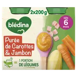 BLEDINA - Purée de carottes jambon, de 6 à 12 mois - 2x200g