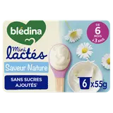 BLEDINA MINI LACTES - Desserts lactés bébé nature sans sucres, de 6 à12 mois - 6x55g