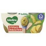 BLEDINA MES MOULINES - Ecrasé d'artichauts dinde des pays de la loire,dès 12 mois - 2x200g - Repas bébé