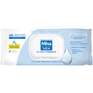 Lingettes nettoyantes protectrices à l'eau thermale MIXA BÉBÉ x48