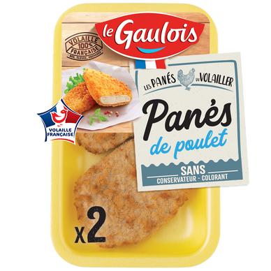 Pané de poulet, LE GAULOIS, 2 pièces, barquette, 200g