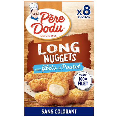 Long nuggets aux filets de poulet, PÈRE DODU, étui, 200G