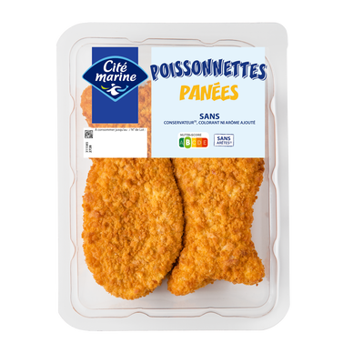 Poissonnette pânée CITE MARINE, transformée en France, 2 pièces, barquette de 200g