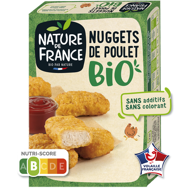 Nugget's de poulet, BIO, NATURE DE FRANCE, barquette, 200g