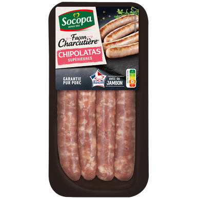 Chipolata supérieure, SOCOPA, France, 4 pièces, barquette, 220g