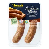 Grosse saucisse fumée au bois de hêtre, HENAFF, France, 2 pièces, barquette 225g
