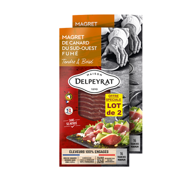 Magret de canard fumé tranché, IGP Sud-Ouest, DELPEYRAT, France, lot 2x70g