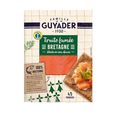 Truite fumée de Bretagne élevée en eau douce GUYADER, 4 tranches, 120g