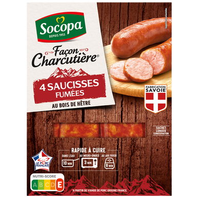 Saucisses fumées, SOCOPA, France, 4 pièces, barquette 320g