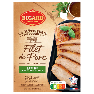 Filet de porc cuit et son jus aux fines herbes, France, 1 pièce, barquette, 400g