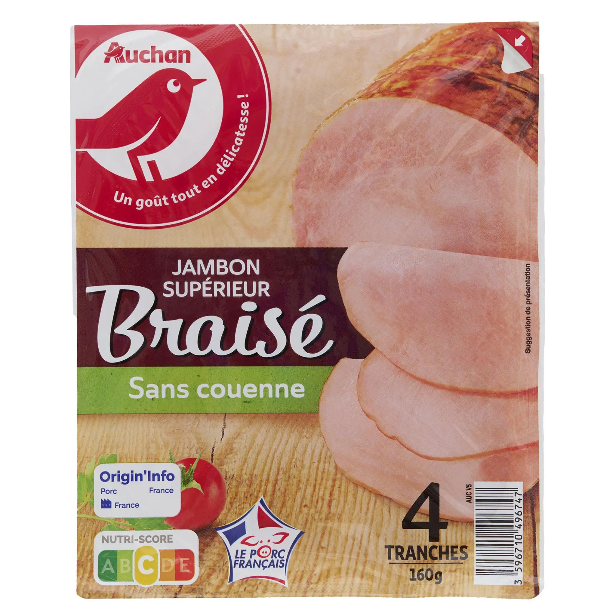 AUCHAN Jambon supérieur braisé sans couenne