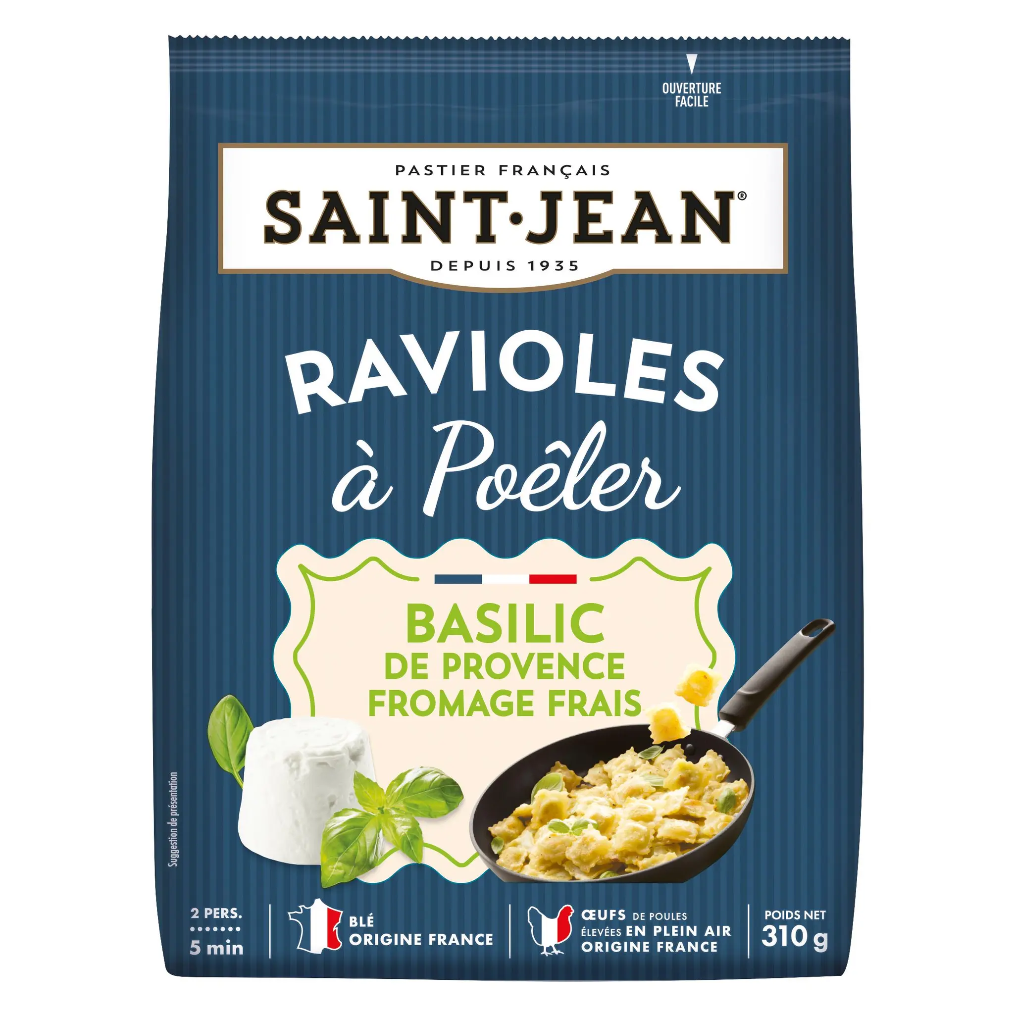 SAINT JEAN Ravioles à poêler fromage frais et basilic de provence