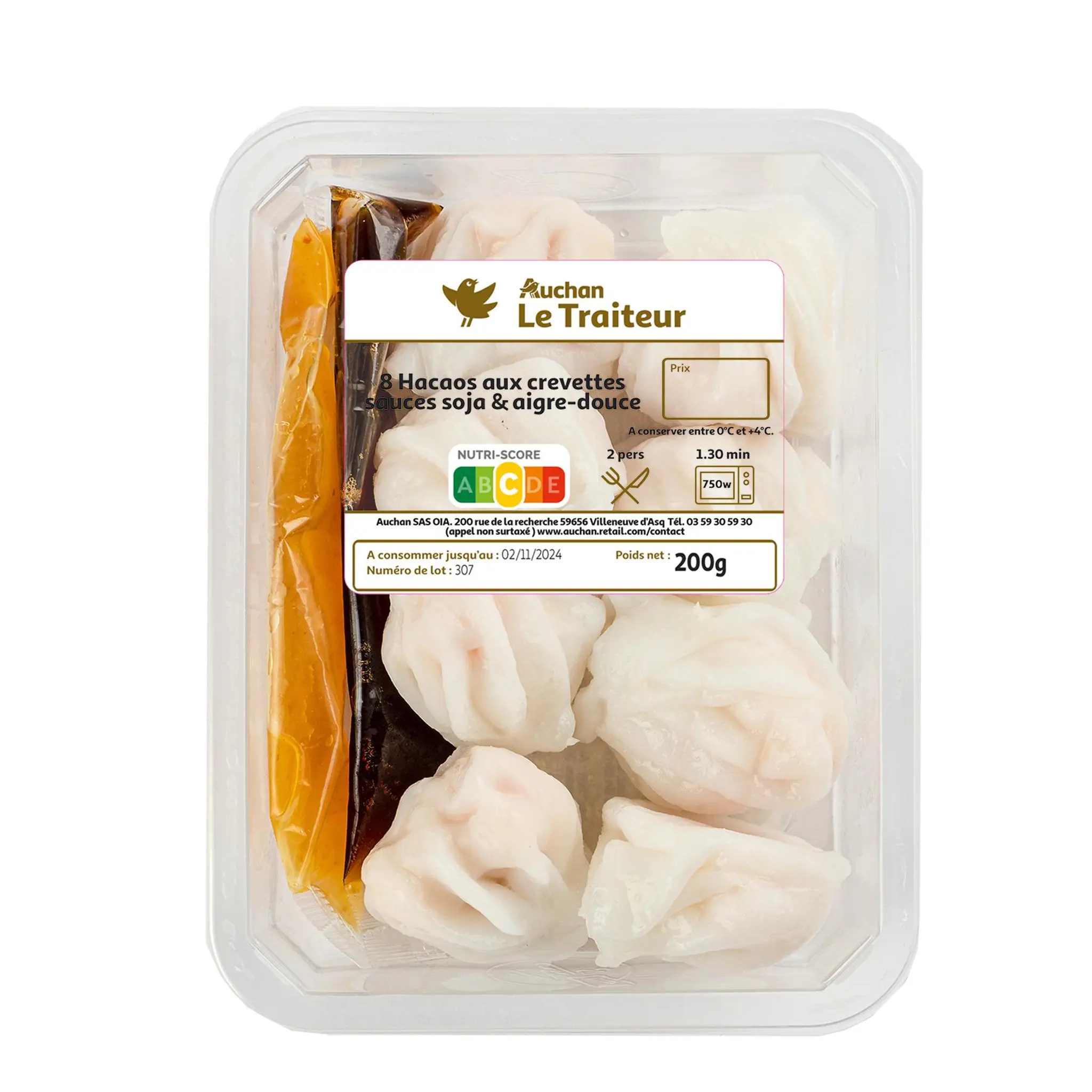 AUCHAN LE TRAITEUR Hacaos aux crevettes sauce soja et aigre douce