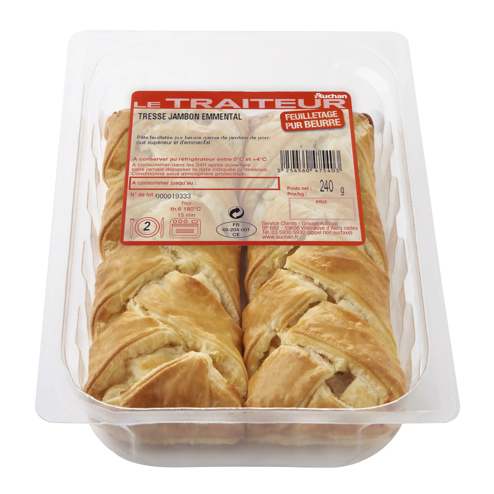 AUCHAN LE TRAITEUR Tresse jambon et fromage