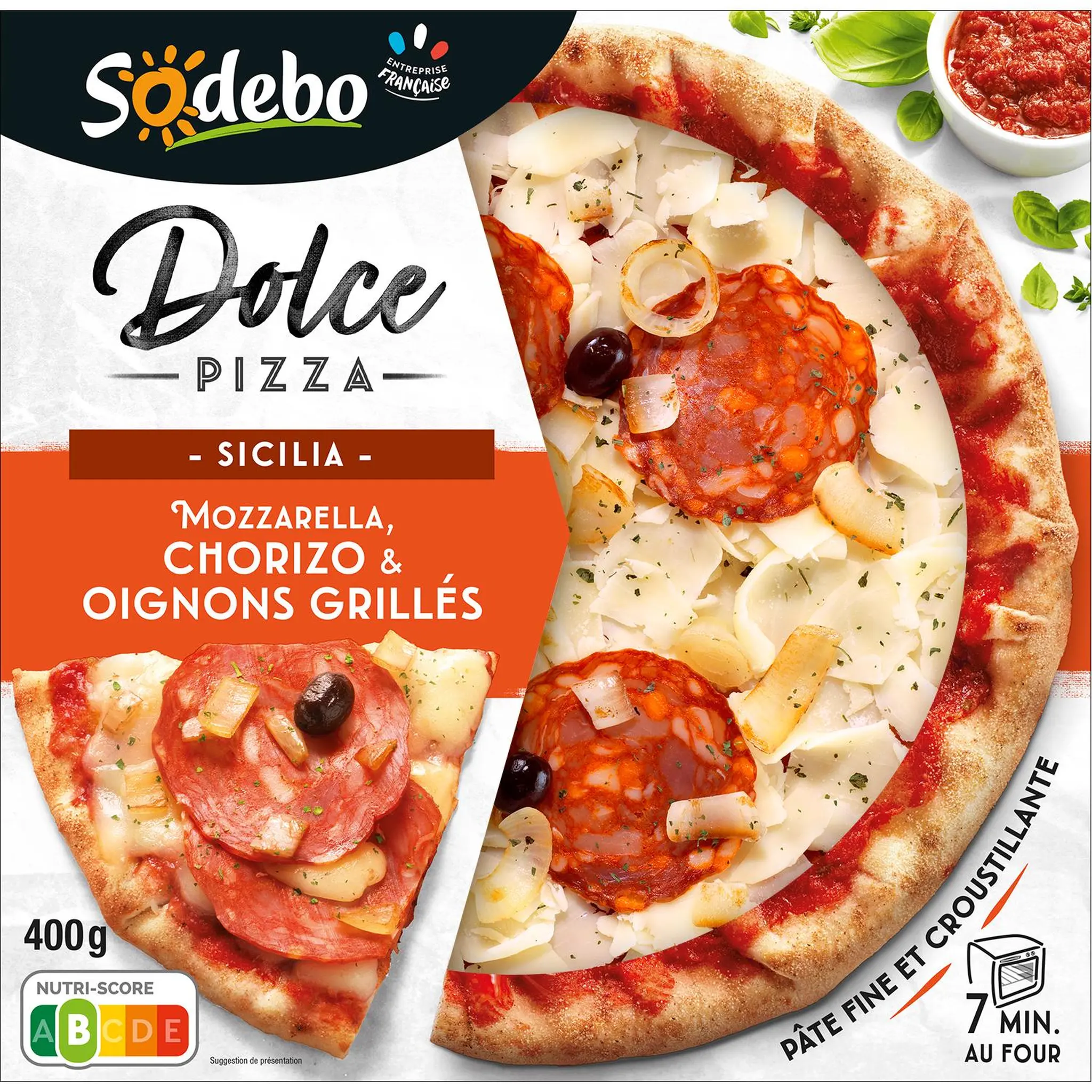 SODEBO Dolce pizza sicilia mozzarella chorizo oignons grillés