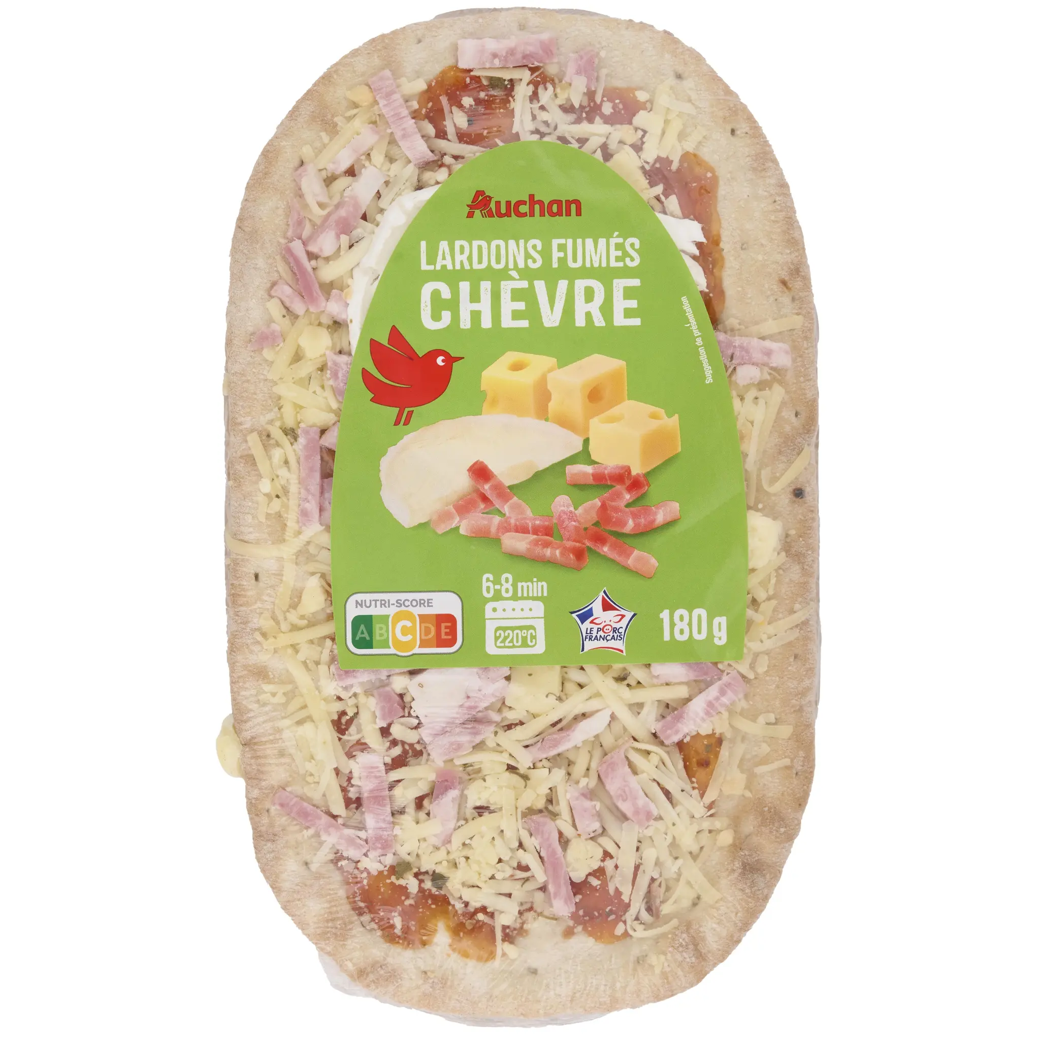 AUCHAN Mini pizza chèvre et lardons fumés