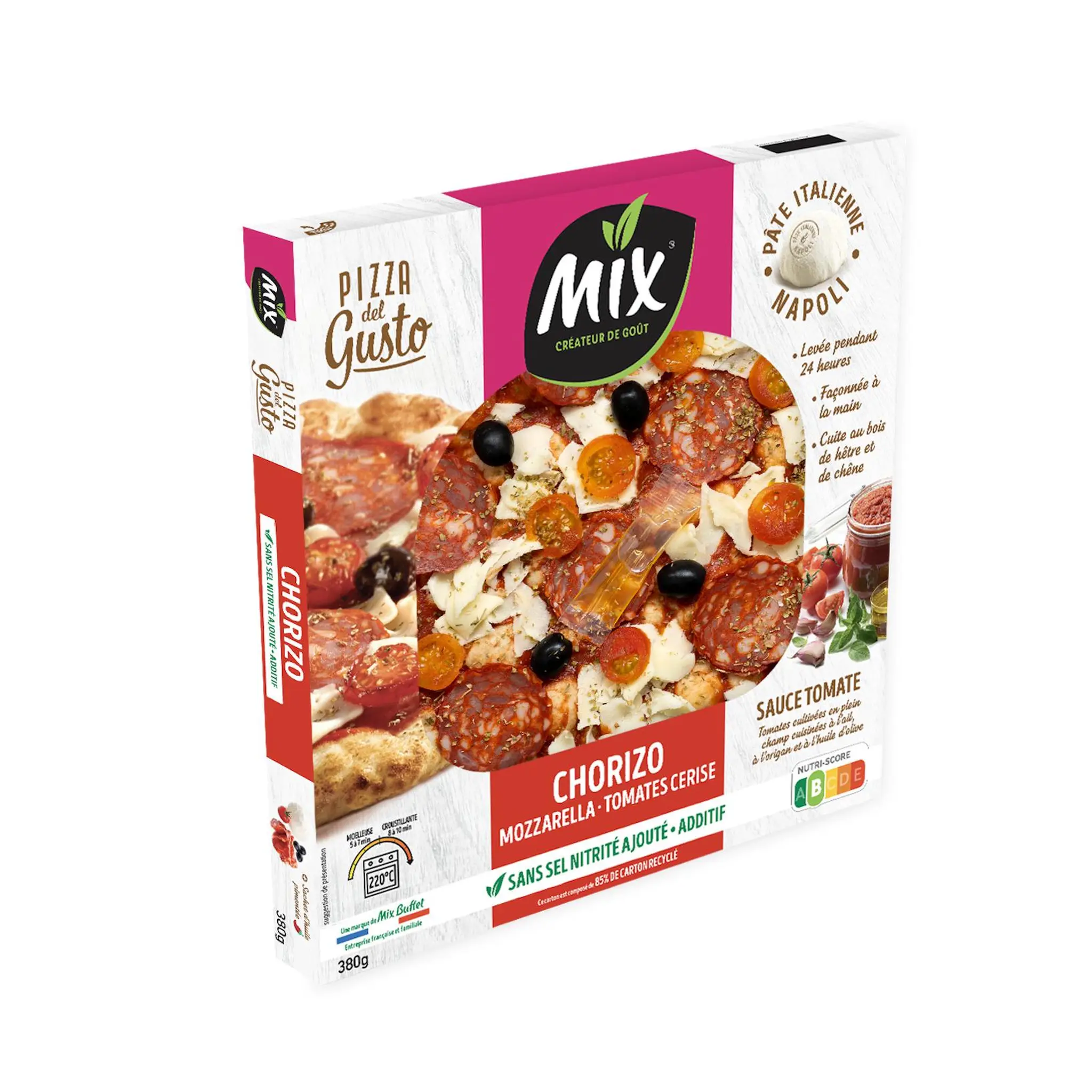MIX Pizza del gusto chorizo mozzarella tomates cerise sauce tomate