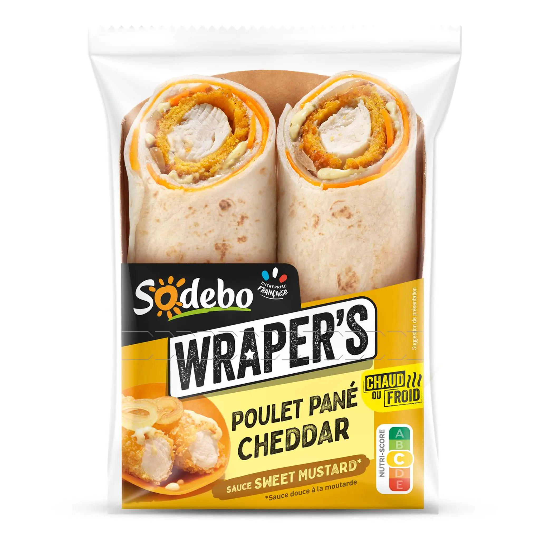 SODEBO Wrap poulet pané cheddar oignons frits sauce moutarde