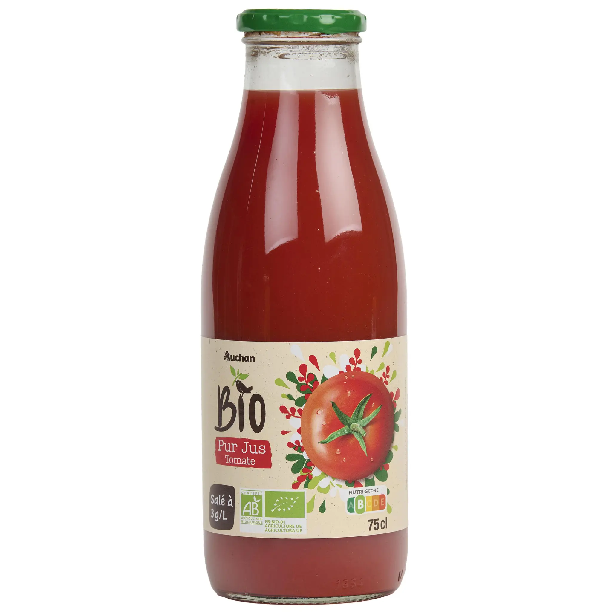 AUCHAN BIO Pur jus de tomate bouteille en verre