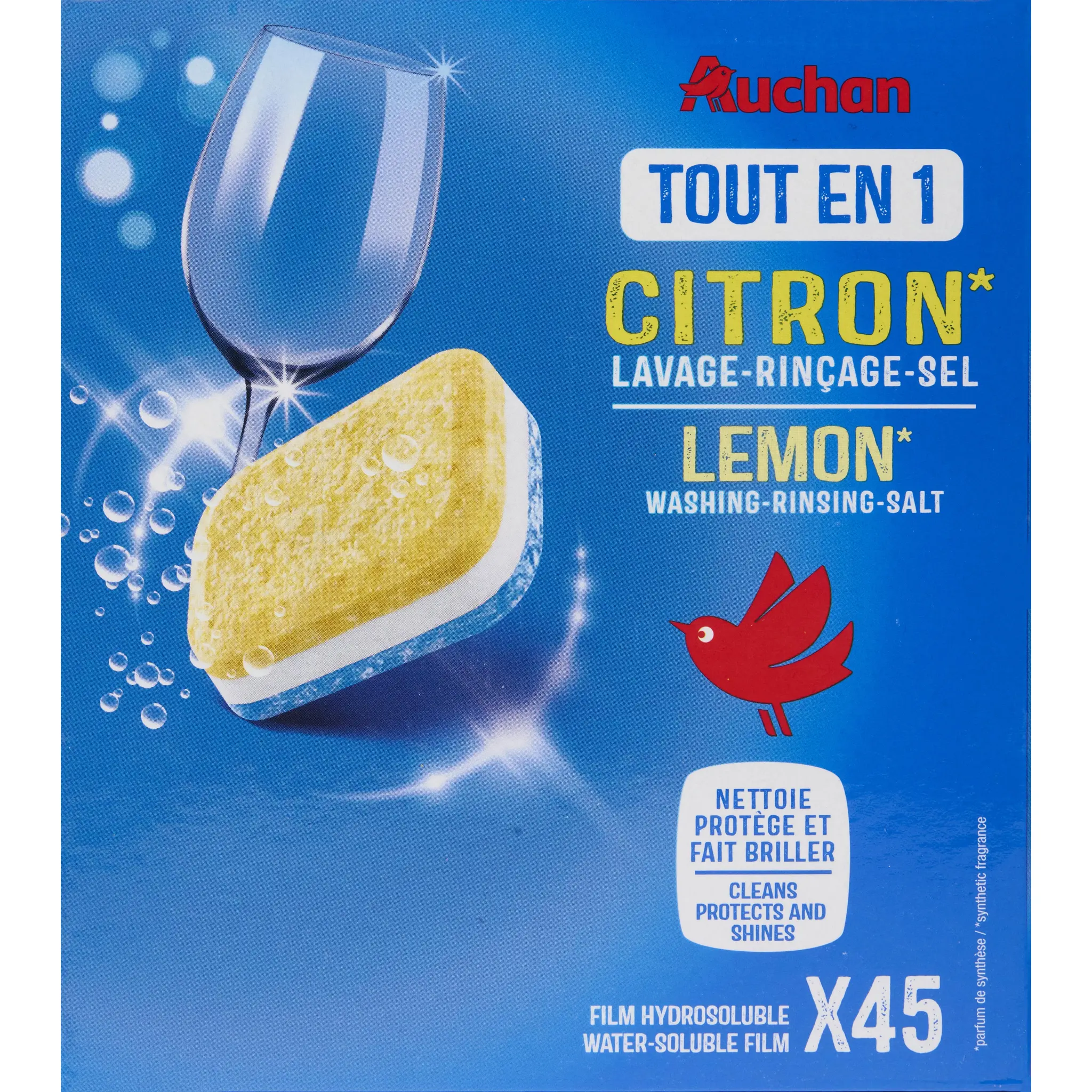 AUCHAN Tablettes lave-vaisselle tout en 1 citron