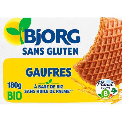 Bjorg Gaufres à base de riz sans Gluten sans sucres ajoutés Bio, 180g