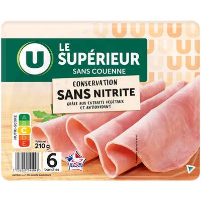 Jambon Le Supérieur sans couenne et sans nitrite, U (6 tranches, 210g)