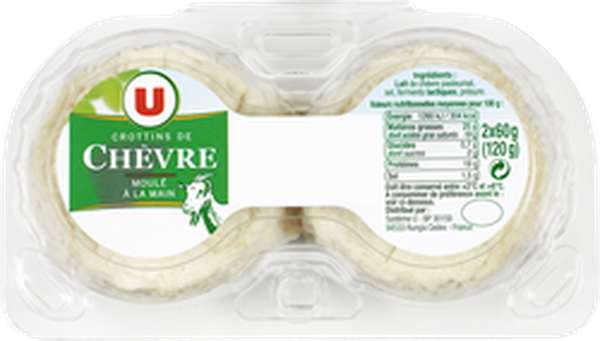 Crottins de chèvre au lait pasteurisé,  U (2 x 60 g)