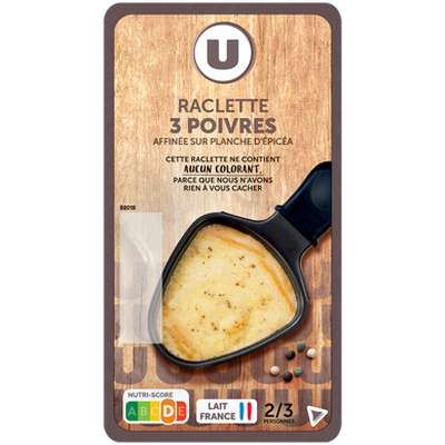 Fromage à Raclette au lait pasteurisé aux 3 poivres 28%mg, U (300 g)
