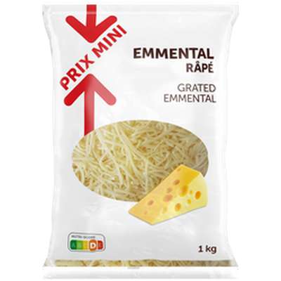 Emmental râpé pasteurisé 30% MG, Prix Mini (1 kg)